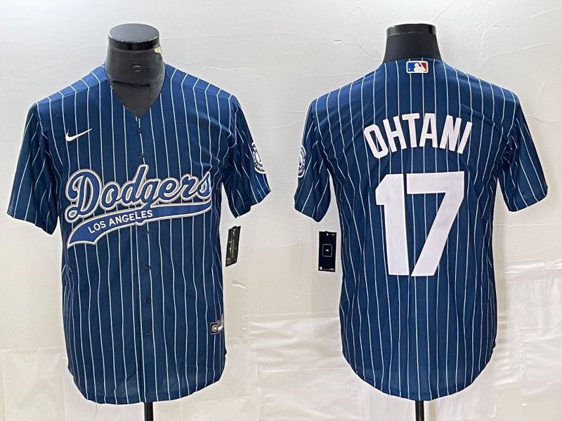 Men Los Angeles Dodgers #17 Ohtani Blue stripe Nike Game MLB Jersey style 1